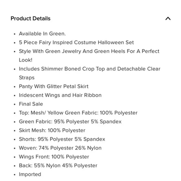 Fashion Nova Sweet Sultry Fairy 5 Piece Costume Set - Green - Halloween (medium) - Picture 4 of 4